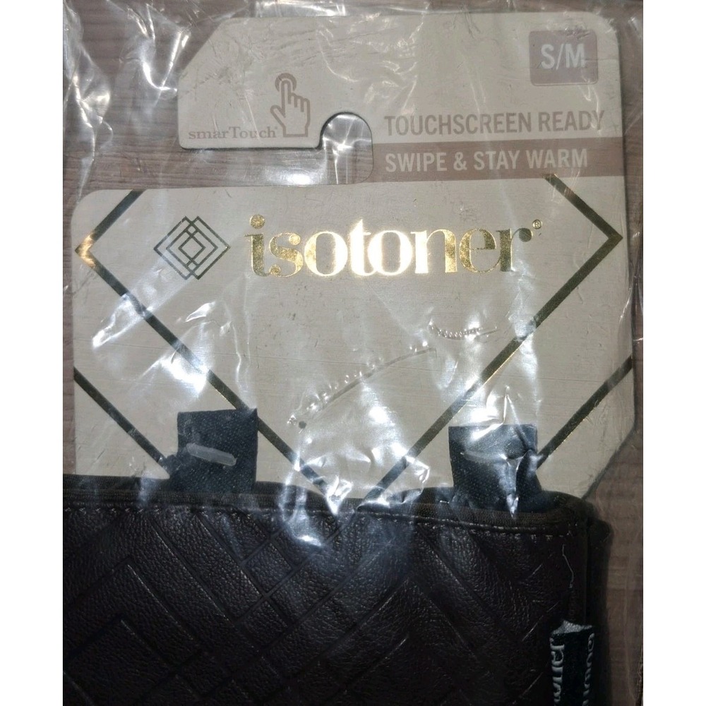 Women's  Isotoner Embossed Faux Leather Touchscreen Gloves- Brown Size S/M - Picture 4 of 7